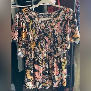 Cure Women's Tropical Print Blouse - Black and Pink